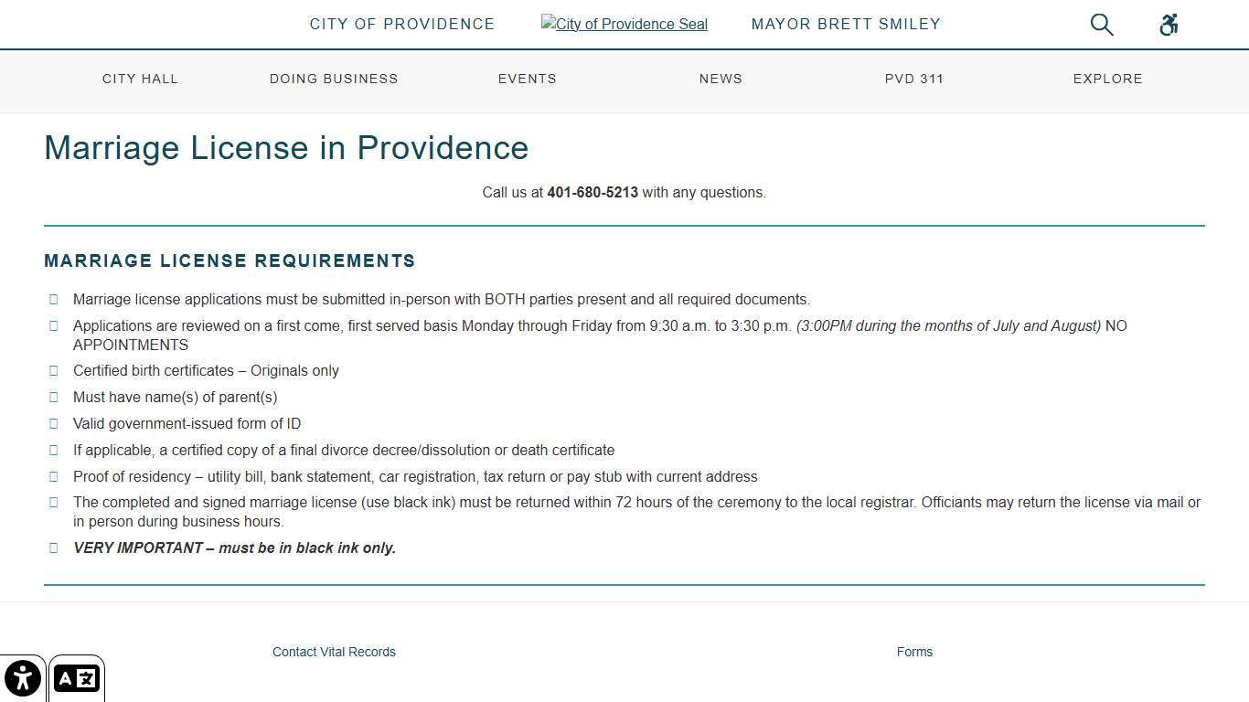 City of Providence Marriage License in Providence - City of Providence
